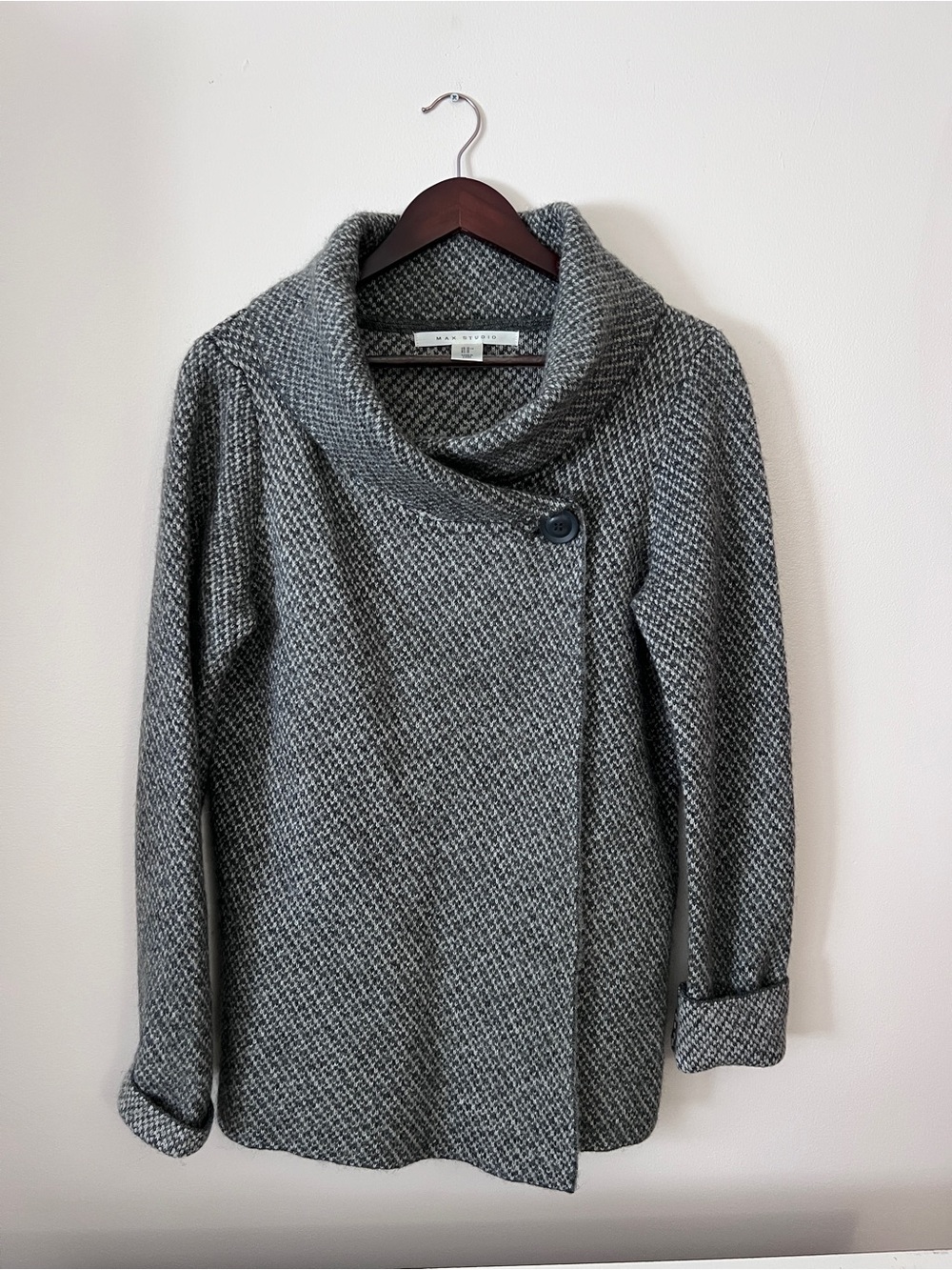 Grey Textured Funnel Collar Sweater Coat